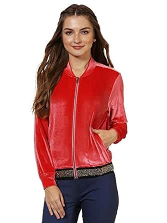 Buy SASSAFRAS Coral Velvet Bomber Jacket at Amazon.in