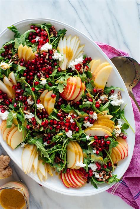 Pomegranate & Pear Green Salad with Ginger Dressing - Cookie and Kate
