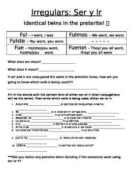 Ser and Ir in the preterite tense by Kylie Stanfield | TpT