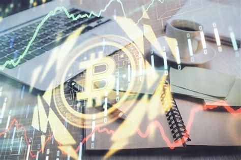 Double exposure of crypto technology drawing and desktop with coffee ...