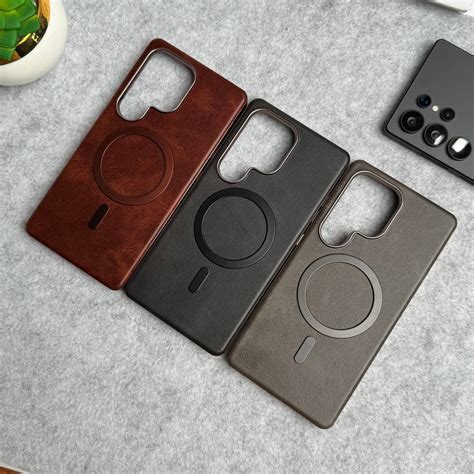 Samsung Galaxy S25 Ultra Metallic Textured Leather MagSafe Ring Case C