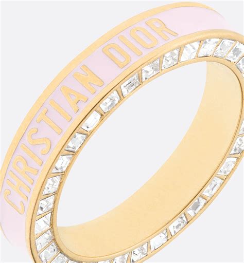 Anillo Dior Night Code Metal dorado con cristales blancos y lacado rosa ...
