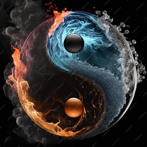 Yin y yang hechos de fuego y agua. símbolo de armonía | Foto Premium