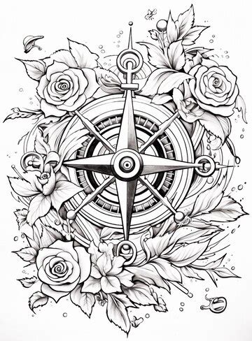 A black and white drawing of a compass with roses ai generative ...