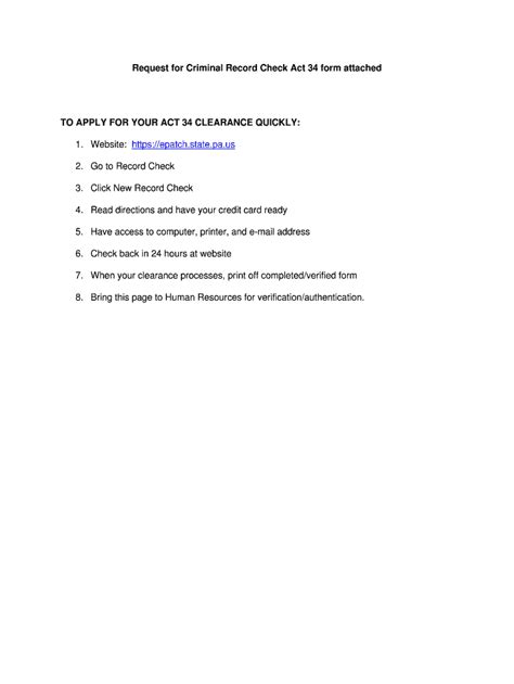 Fillable Online Request for Criminal Record Check Act 34 form attached ...