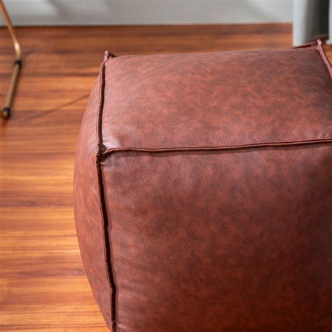Cuboid Collection Dark Brown Faux Leather Pouffe: Buy at Best Price ...