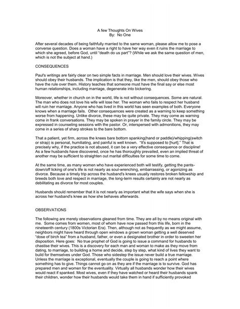 A Few Thoughts on Wives - Christian Domestic Discipline Network