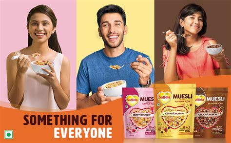Buy Saffola Muesli Kesar Crunch with Flavour Pops, 450g | 15 in 1 Fruit ...