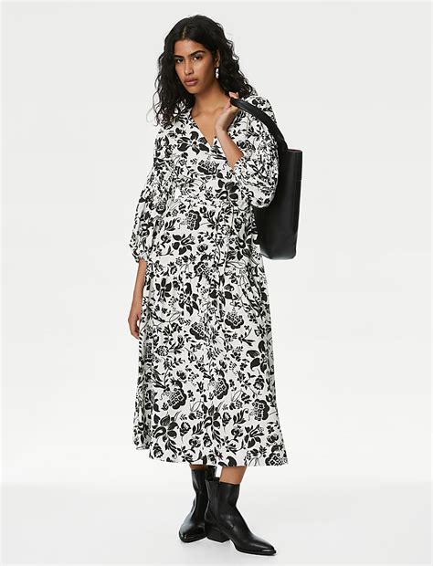 Buy Floral V-Neck Midi Tiered Dress at Marks & Spencer