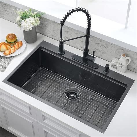 WMXQX Black Drop In Kitchen Sink Workstation - 33x22 India | Ubuy