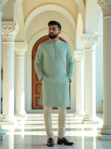 Sage Green Self Design Jacquard Stylish Kurta Pyjama Set – South India ...