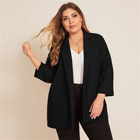 Plus Drop Shoulder Cuffed Sleeve Blazer | Plus size outfits, Plus size ...