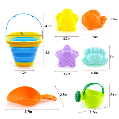 3 otters Foldable Beach Bucket, Sand Toys Set Foldable Pail Colorful ...
