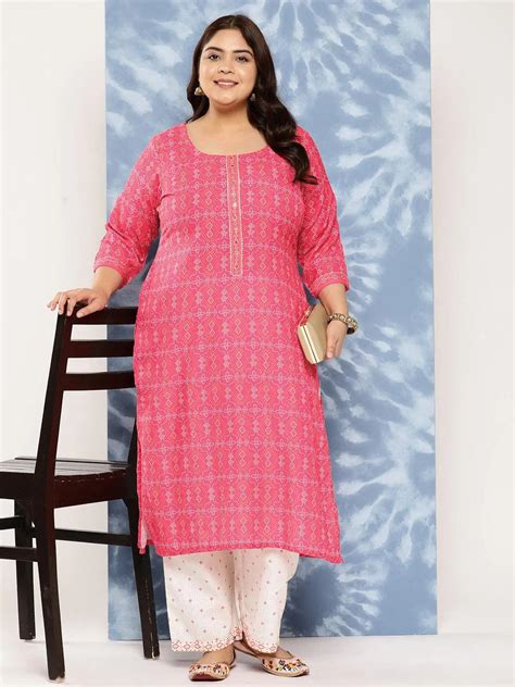 Buy Pink Printed Cotton Blend Straight Kurta With Trousers Online at Rs ...