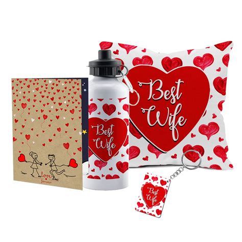 Buy VESPL LOF Wife for Valentine Satin Cushion Cover, Sipper Bottle ...