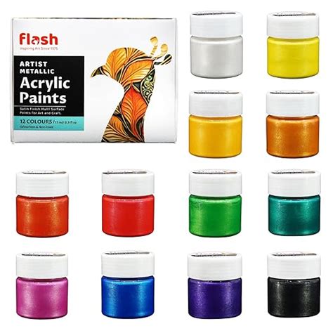 Flash Metallic Acrylic Colour Set | 12 Color Set | 15ml, 1.7 fl oz Each ...