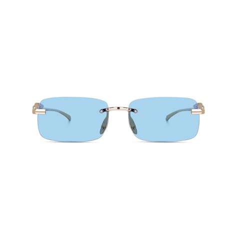 4Flaunt HautRim Series Rimless Rectangle Unisex Sunglasses - Blue