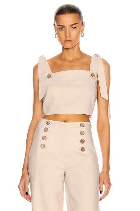 SIMKHAI Linen Crop Top in Nude | FWRD