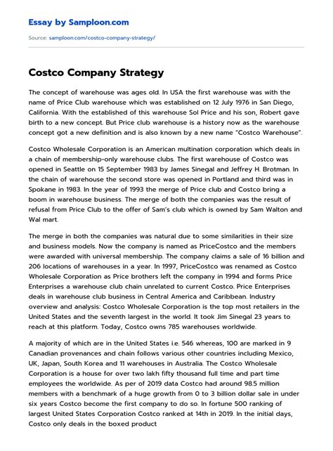 Costco Company Strategy Analytical Essay on Samploon.com