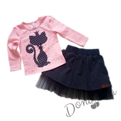 Комплект за момиче от пола и блузка с коте, МОМИЧЕТА, МОМИЧЕТА ...