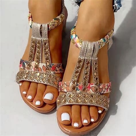 Women's Wedge Sandals with Rhinestone Embellishments – Comfortable ...