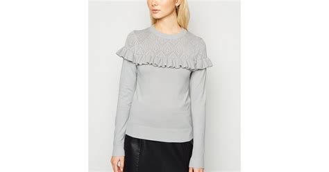 Sunshine Soul Pale Grey Pointelle Yoke Jumper | New Look