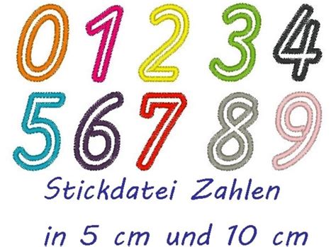 Stickdatei Zahlen in 10 und 5 cm