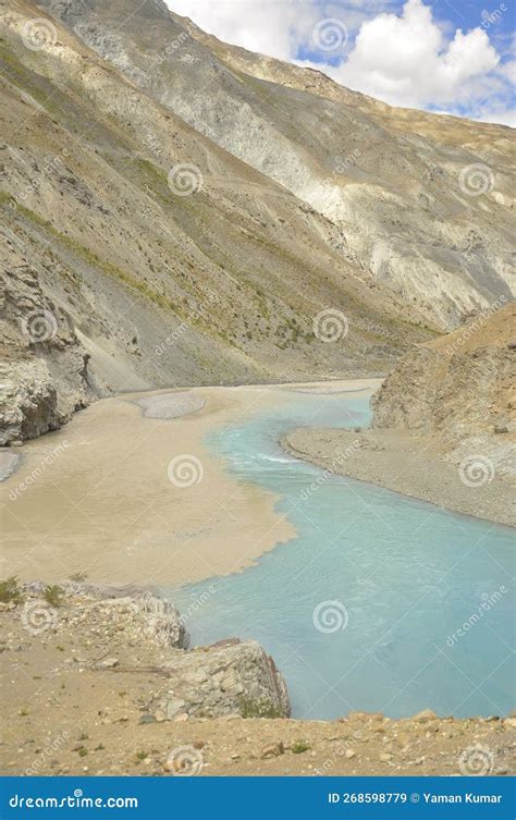 Conjunction Of The Zanskar And Indus Rivers Flowing In Between ...