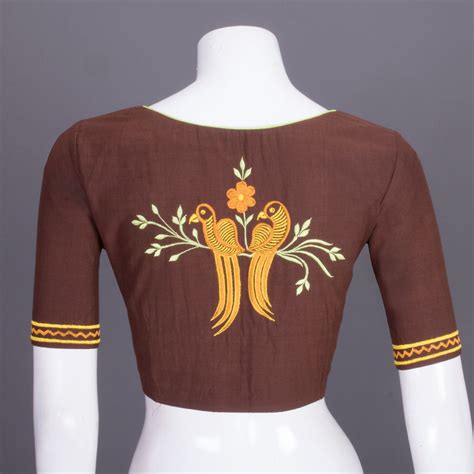 Brown Embroidered Cotton Blouse 10069442 – Avishya.com