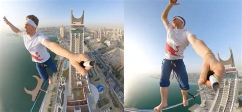 Qatar: Man Slacklines 185m Above Ground