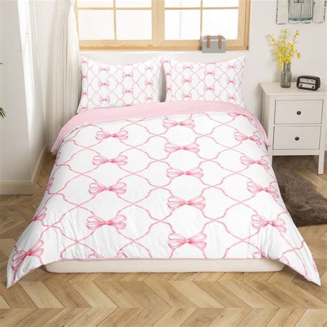 Pink Bow Duvet Cover Cute Bowknot Twin Comforter Cover Girls Grids ...