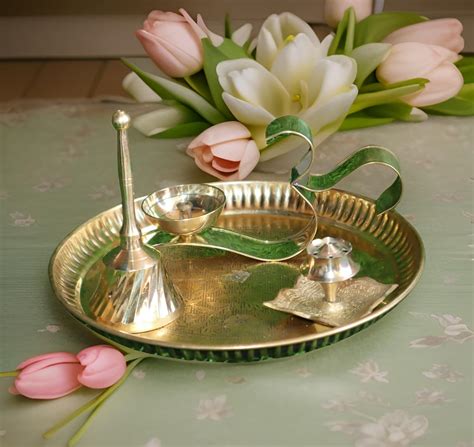 Buy Salvus APP SOLUTIONS Elegant Brass Pooja Thali with Om Diya ...