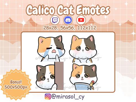 Calico Cat Twitch Emotes, Cute Kitty Emote, Hiding Emote, Crying Emote ...