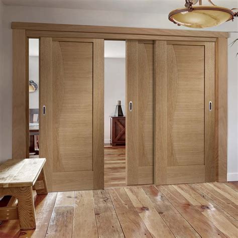 Three Sliding Doors and Frame Kit - Emilia Oak Flush Door - Stepped Pa ...