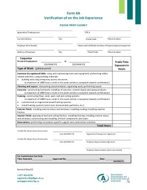 Fillable Online Fillable Online Form 6A Verification of on the Job ...