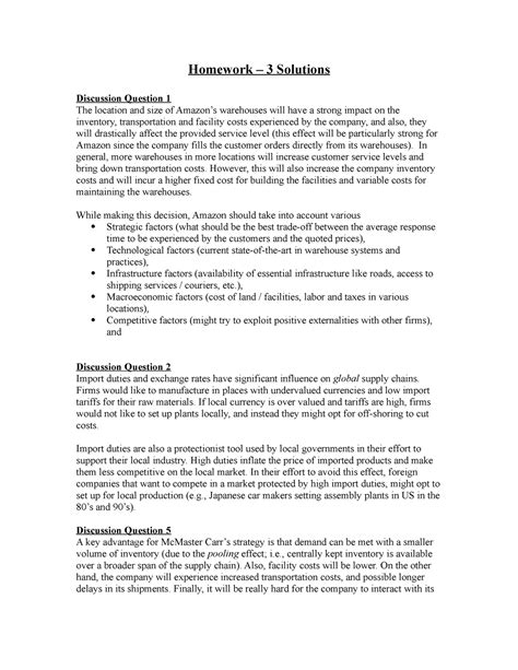 HW3-sol - Notes - Homework – 3 Solutions Discussion Question 1 The ...