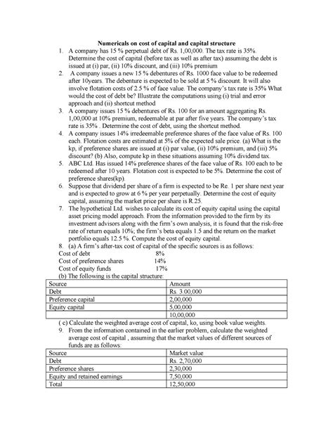 90602788 Numericals on Cost of Capital and Capital Structure ...