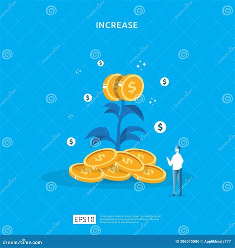 Plant Money Coin Tree Growth Illustration for Investment Concept. Income Salary Rate Increase ...