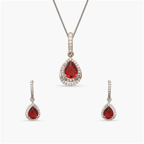 Buy Ashley Red Nakshatra CZ Pendant Set | Tarinika – Tarinika India