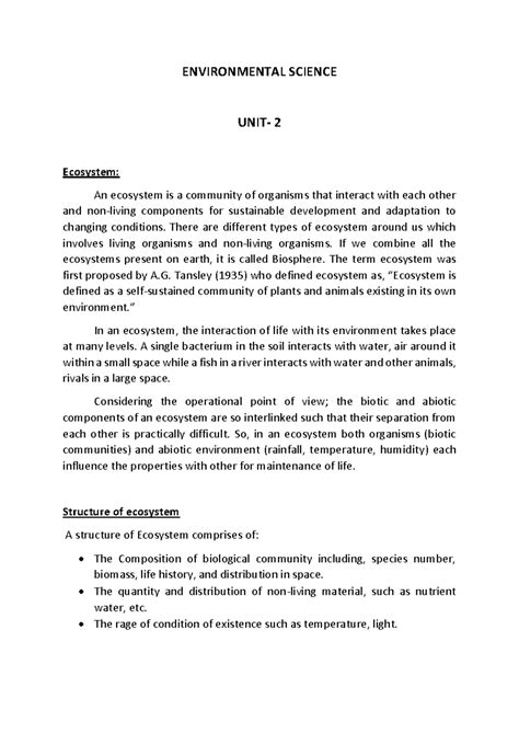 Environmental Science Unit 2 - ENVIRONMENTAL SCIENCE UNIT- 2 Ecosystem ...