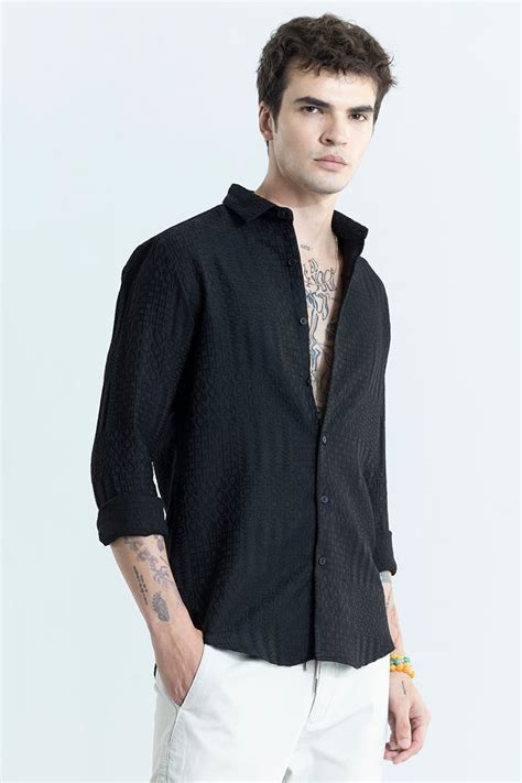 Buy Men's Chromatic Black Self Design Shirt Online | Snitch – SNITCH