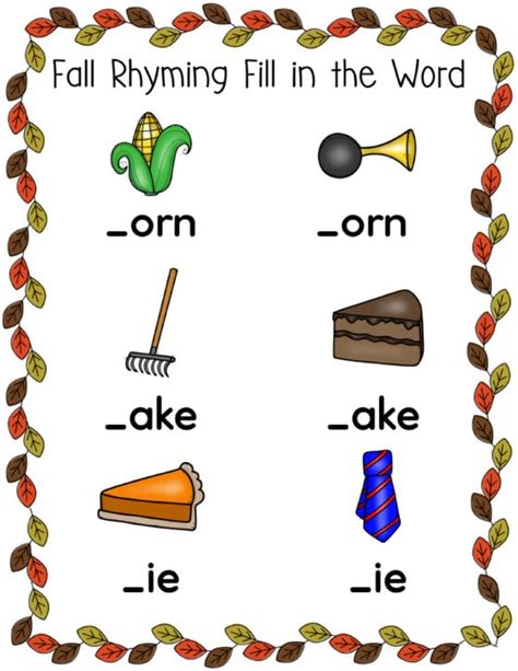 Fall Rhyming Words Activities {FREE PRINTABLE!} - Kids Activity Zone