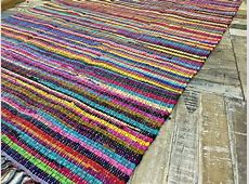 Multi Colour Fringed & Multi Colour Stitch Chindi Rag Rug  