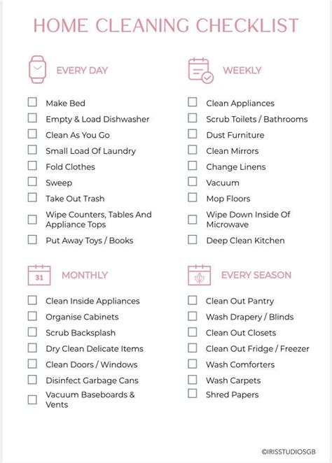 Home Cleaning Checklist Printable | Daily, Weekly, Monthly Cleaning ...