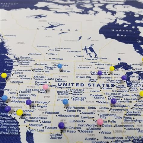 Buy Blue & Gold Push Pin World Map - Personalized World Map Canvas ...