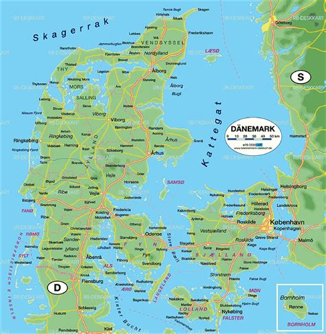 Map of Denmark with Major Cities
