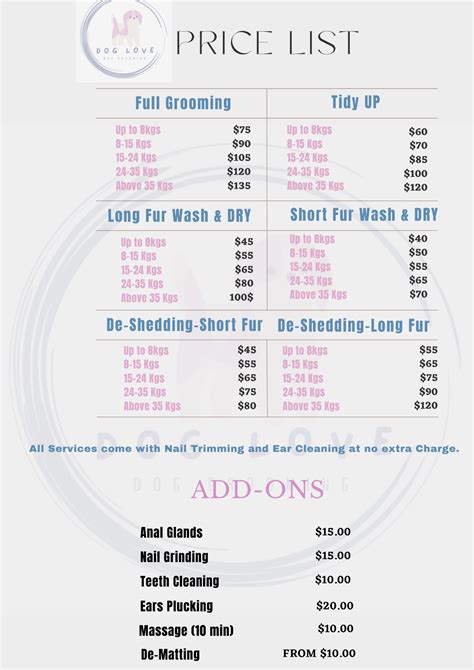 Prices - Dog love Services