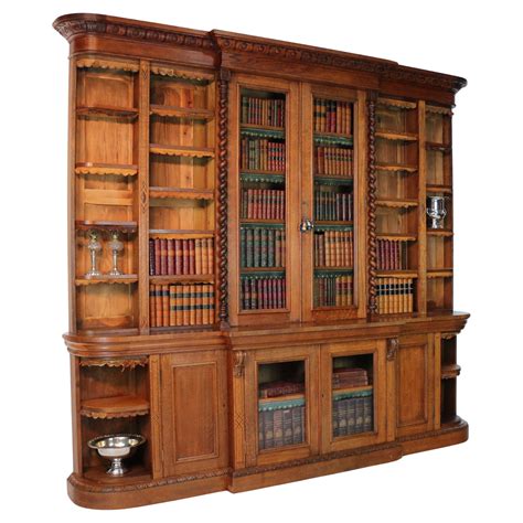 Antique Victorian Breakfront Oak Bookcase from Kellie Castle by Garnett ...