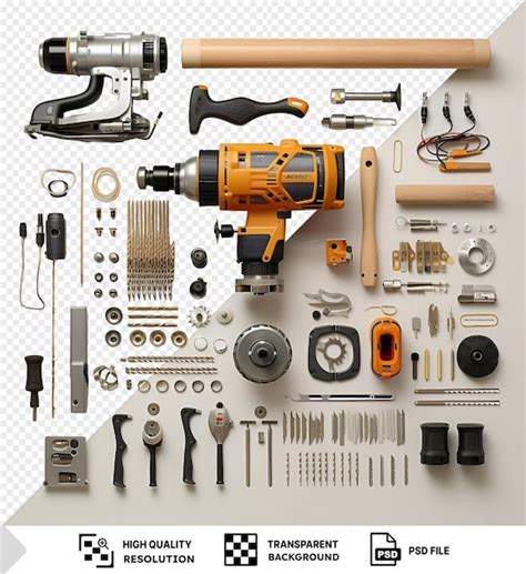 Transparent background professional woodworking tools set on a ...