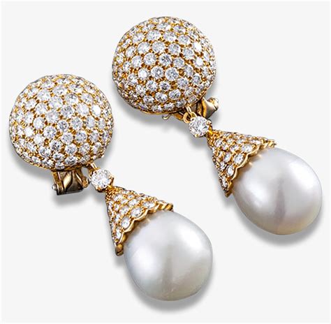 South Sea Pearl And Diamond Earrings By Van Cleef & - Earring PNG Image ...